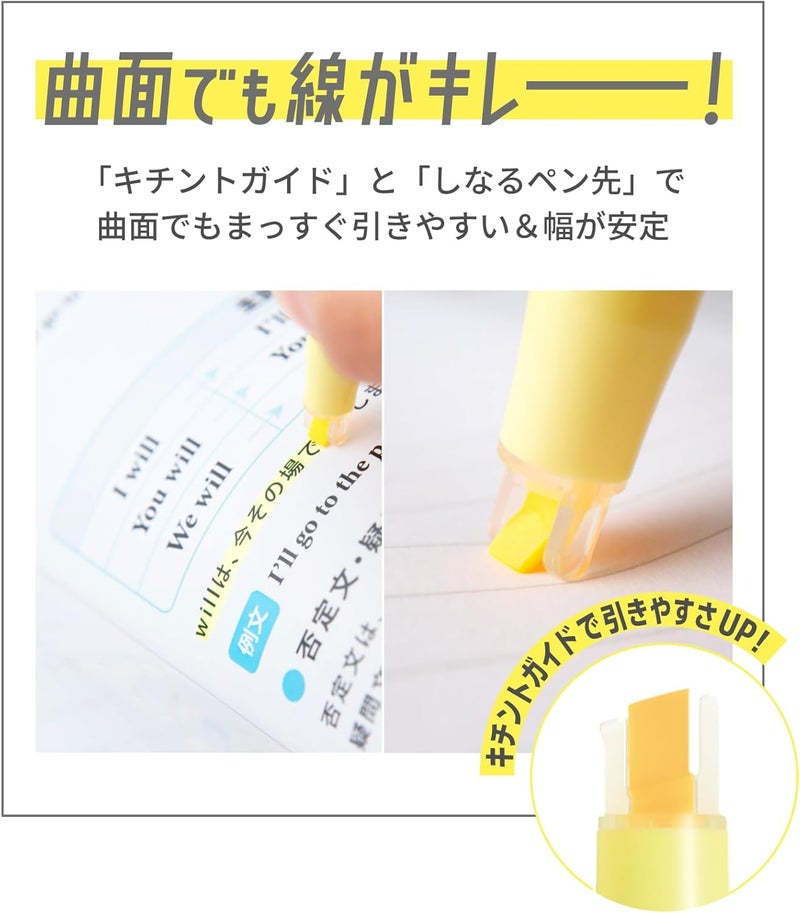 PILOT KIRE-NA Highlighter Set, Basic 5 Colors, Chisel and Fine Tip, Quick-Dry Pigment Ink, SKIW-1-5C1 - Image 2